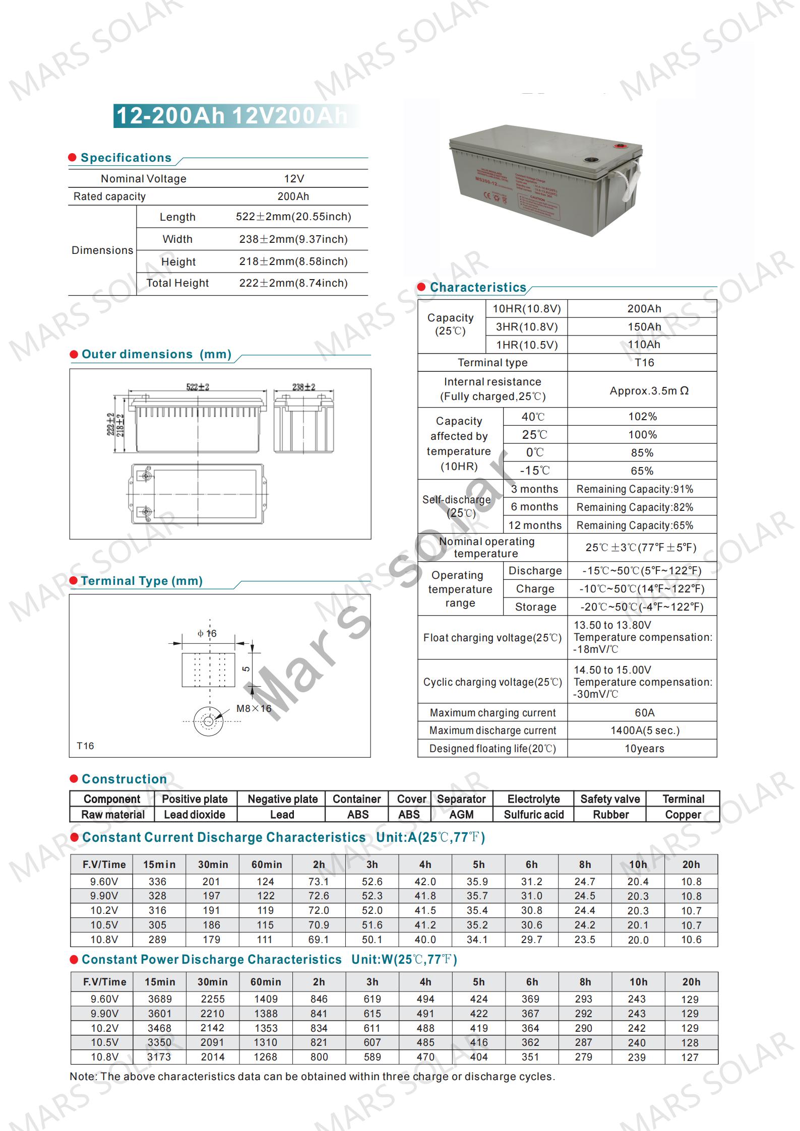 12V 200AH Battery