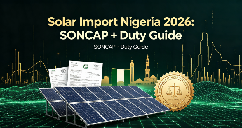 Solar Import Nigeria 2026 guide covering SONCAP certification and import duty requirements