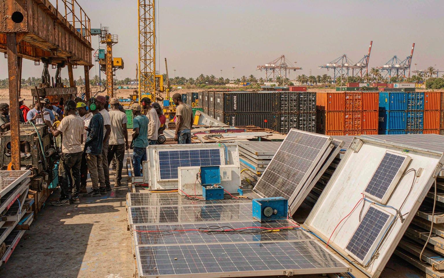 Africa solar market: containers of solar equipment being cleared at an African port terminal