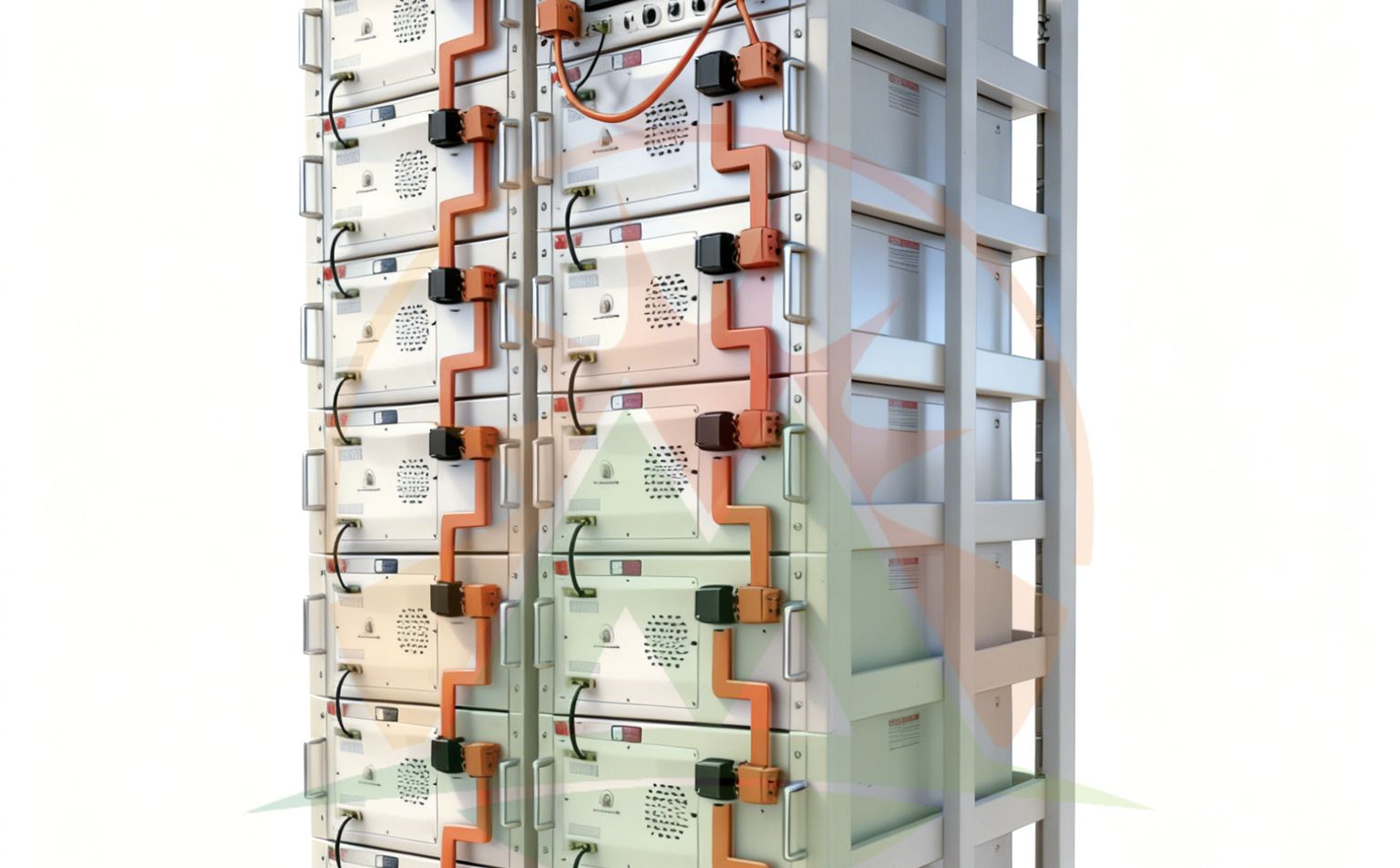 Battery rack modules inside a 100kW 215kWh BESS cabinet