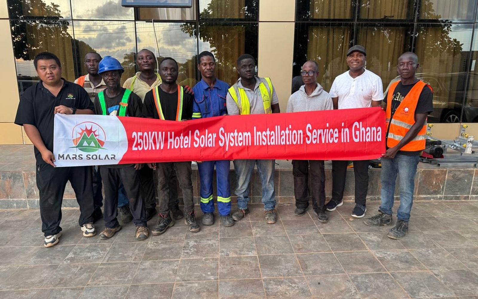Mars Solar team after completing a 250kW hotel solar system installation in Ghana