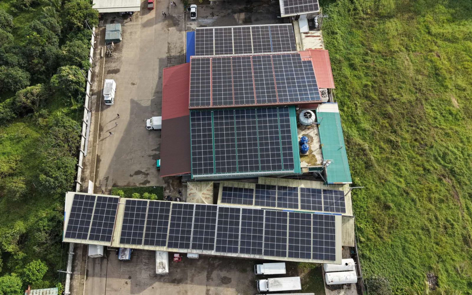 Drone top view of the 300kW solar system installation on a Philippine cold storage factory