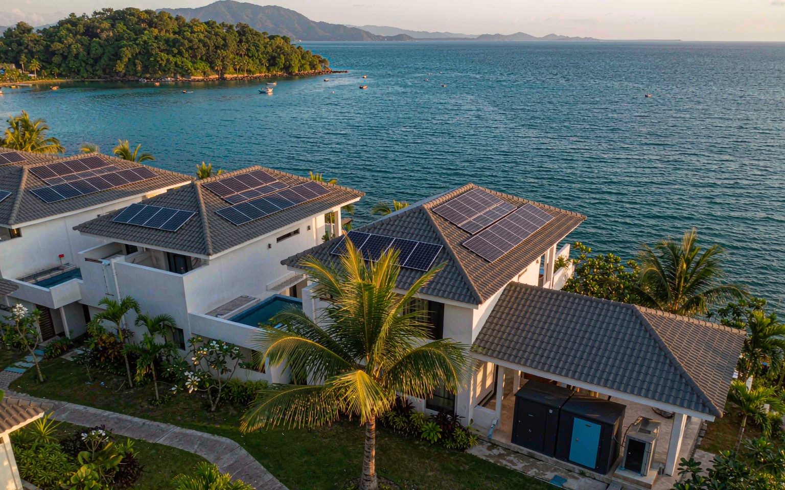 Island resort in the Philippines served by rooftop solar and a battery storage cabinet