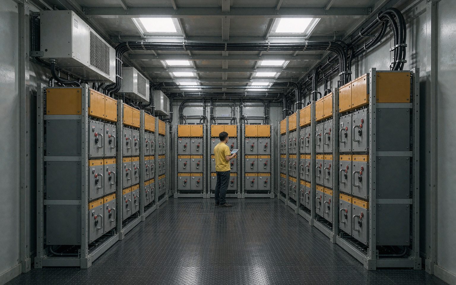 LFP battery racks and thermal management inside a containerised battery storage system