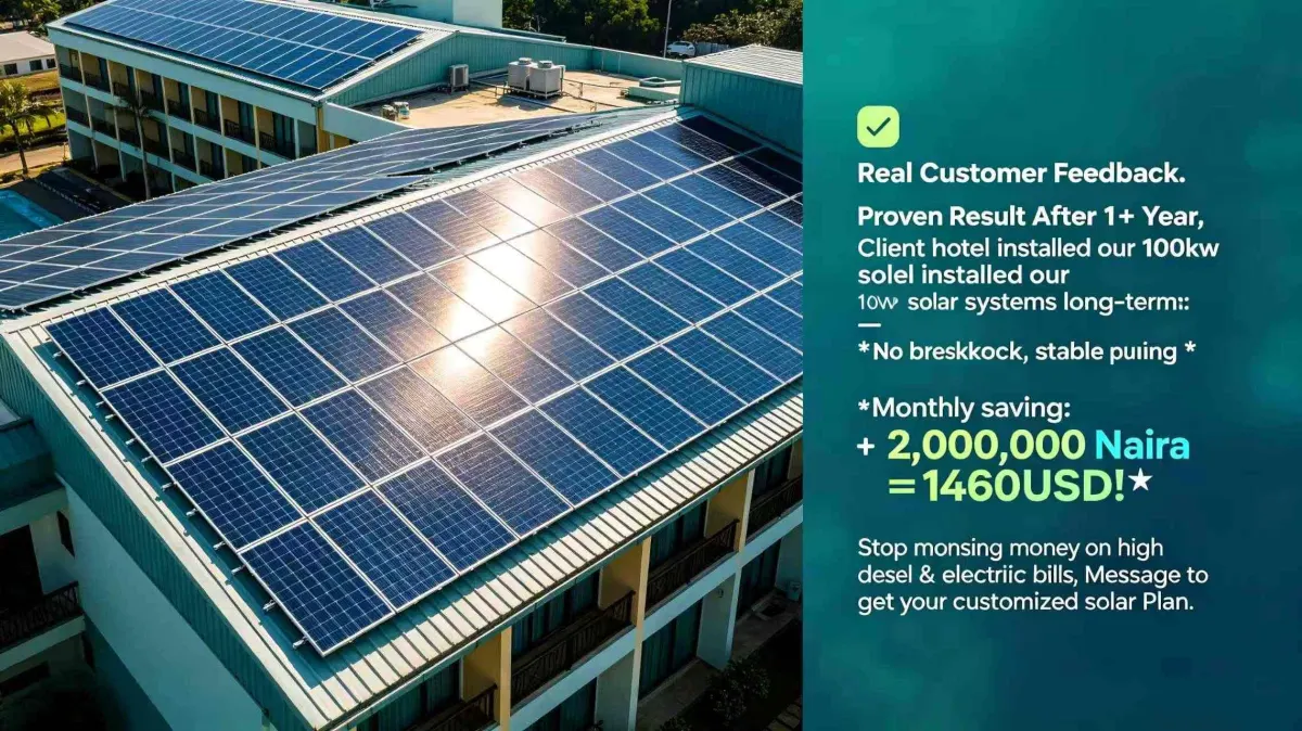 Nigerian hotel running a solar system Nigeria installation that displaced most of its diesel generator runtime