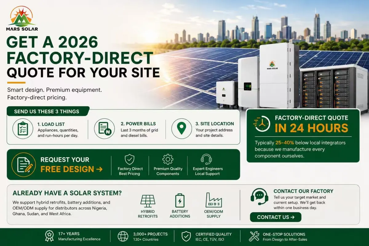 Solar system Nigeria site photo: Commercial solar array serving a Nigerian business load