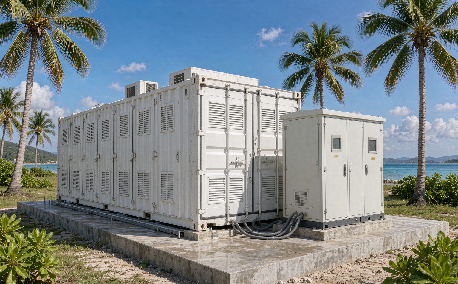 Containerised lithium battery storage unit for an off-grid solar Philippines island microgrid