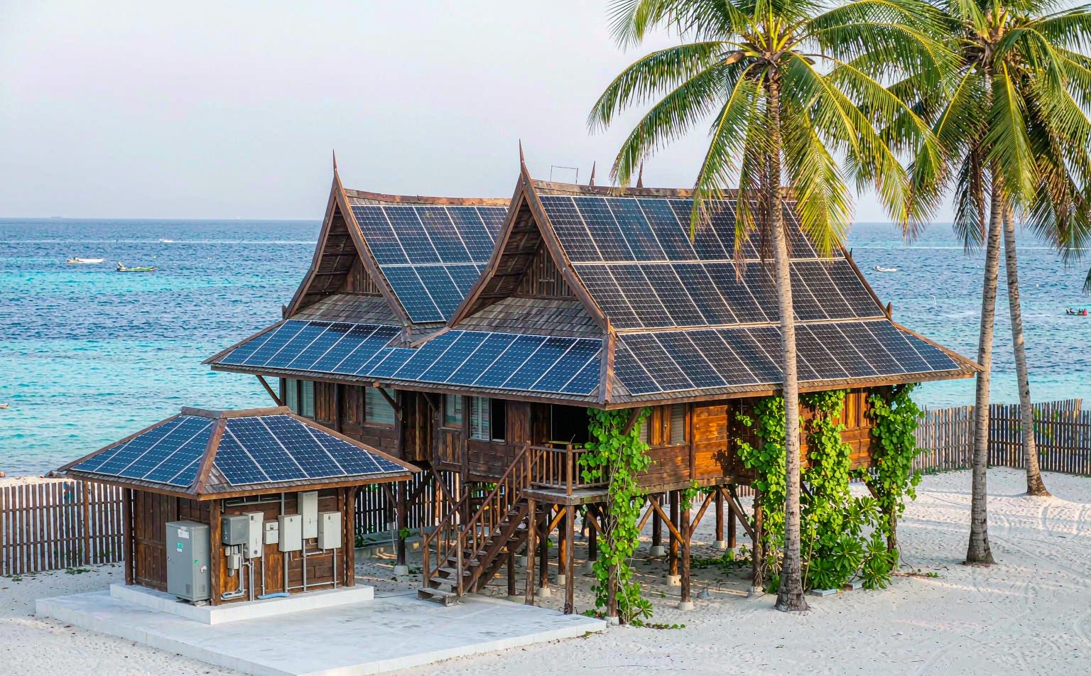 Island resort in the Philippines running on off-grid solar with rooftop PV and a battery cabinet