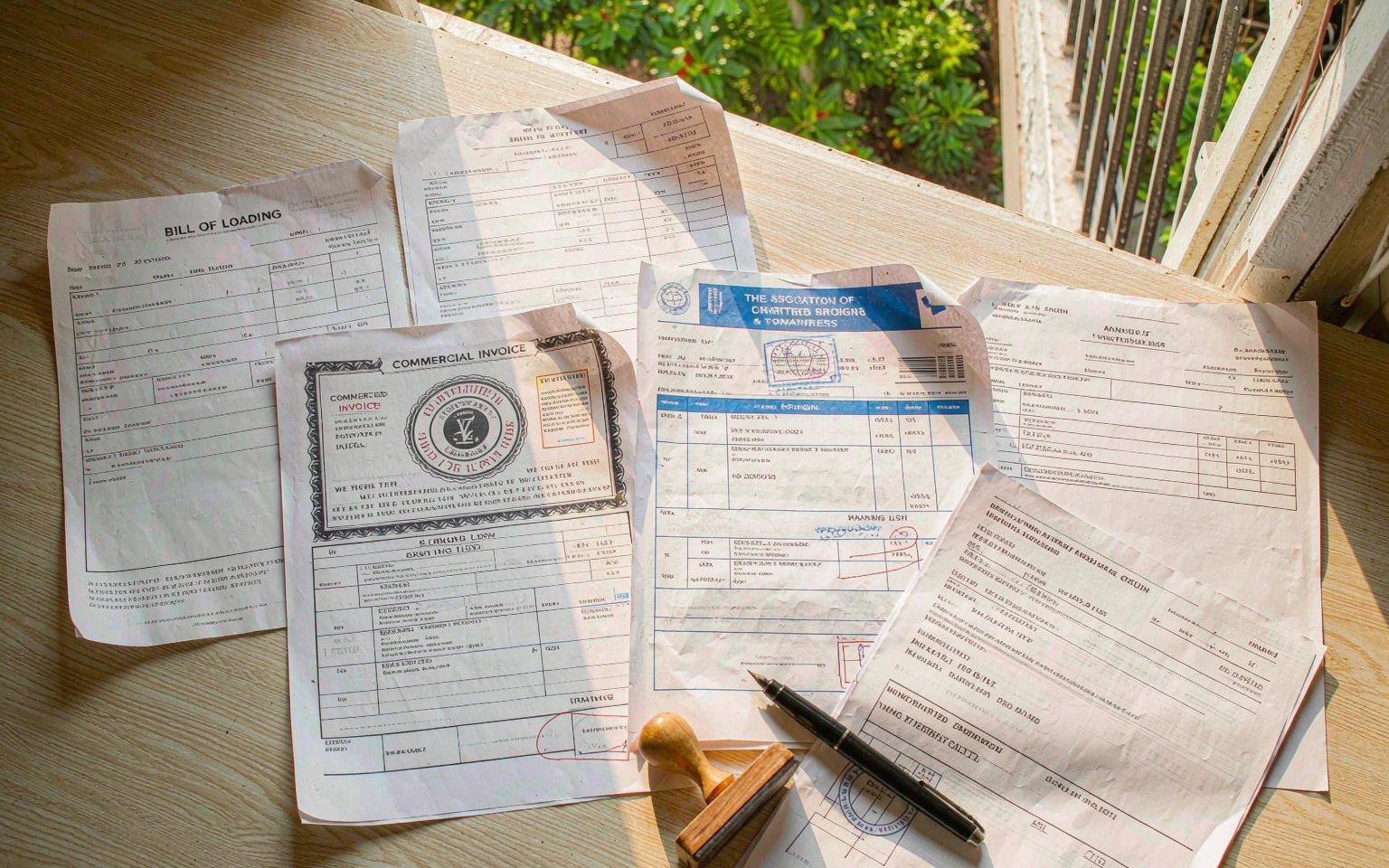 Customs clearance paperwork including bill of lading and certificate of origin for a Papua New Guinea solar import shipment