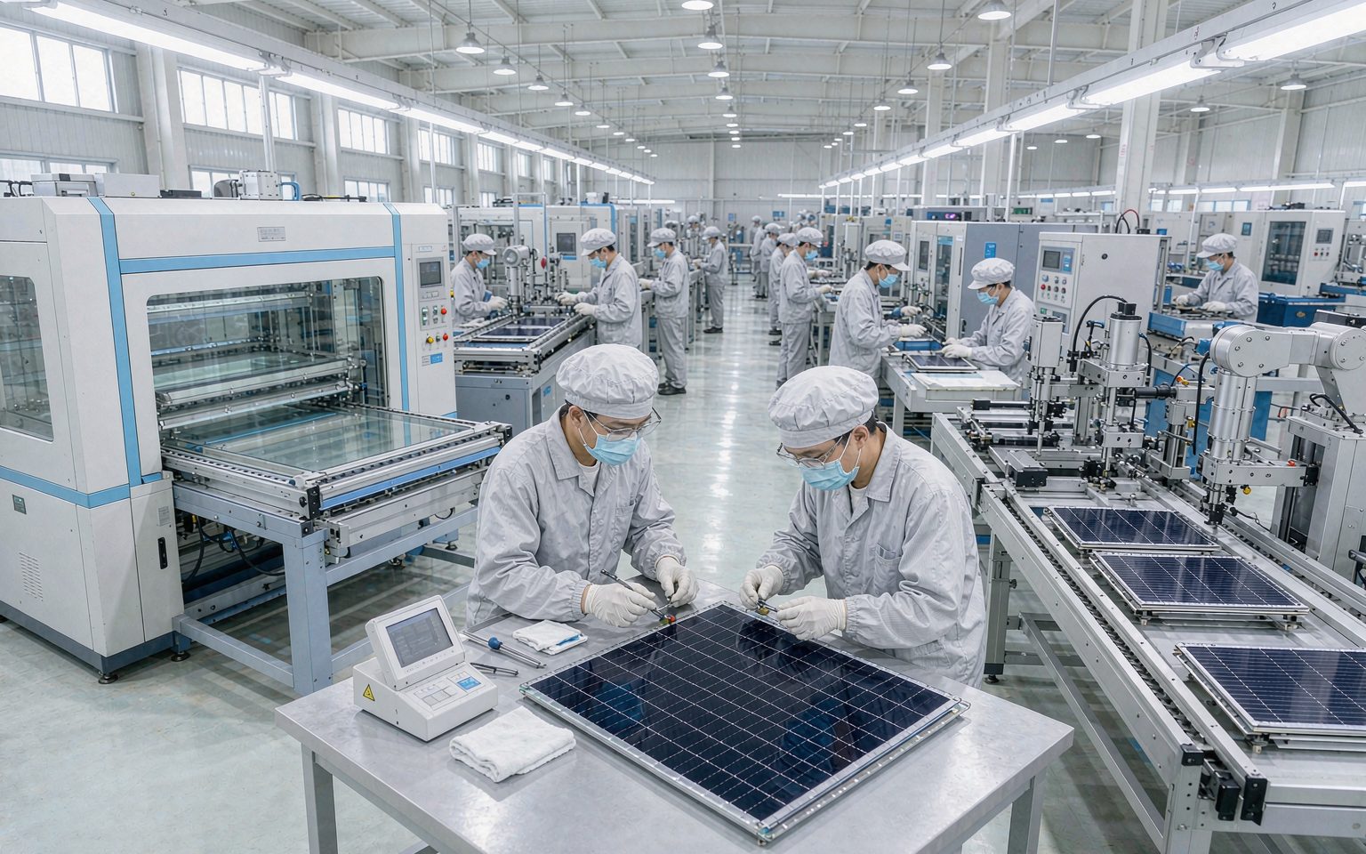 Automated panel manufacturing line run by one of the reliable solar system suppliers we audit