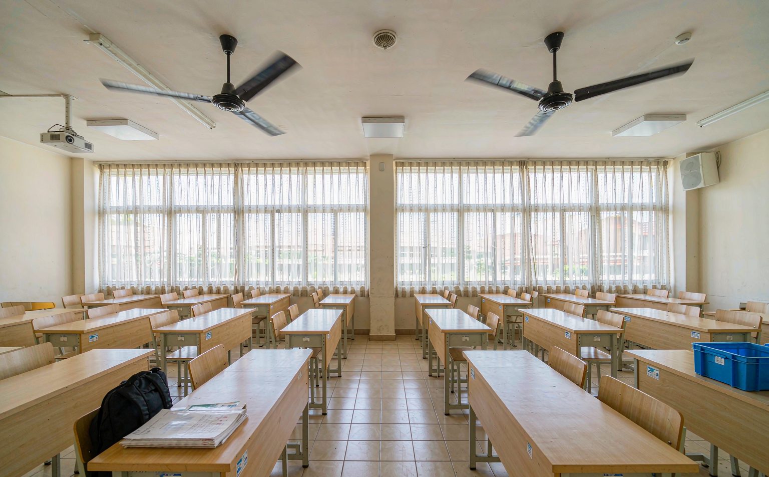 Solar for schools and hospitals: classroom with ceiling fans and natural light