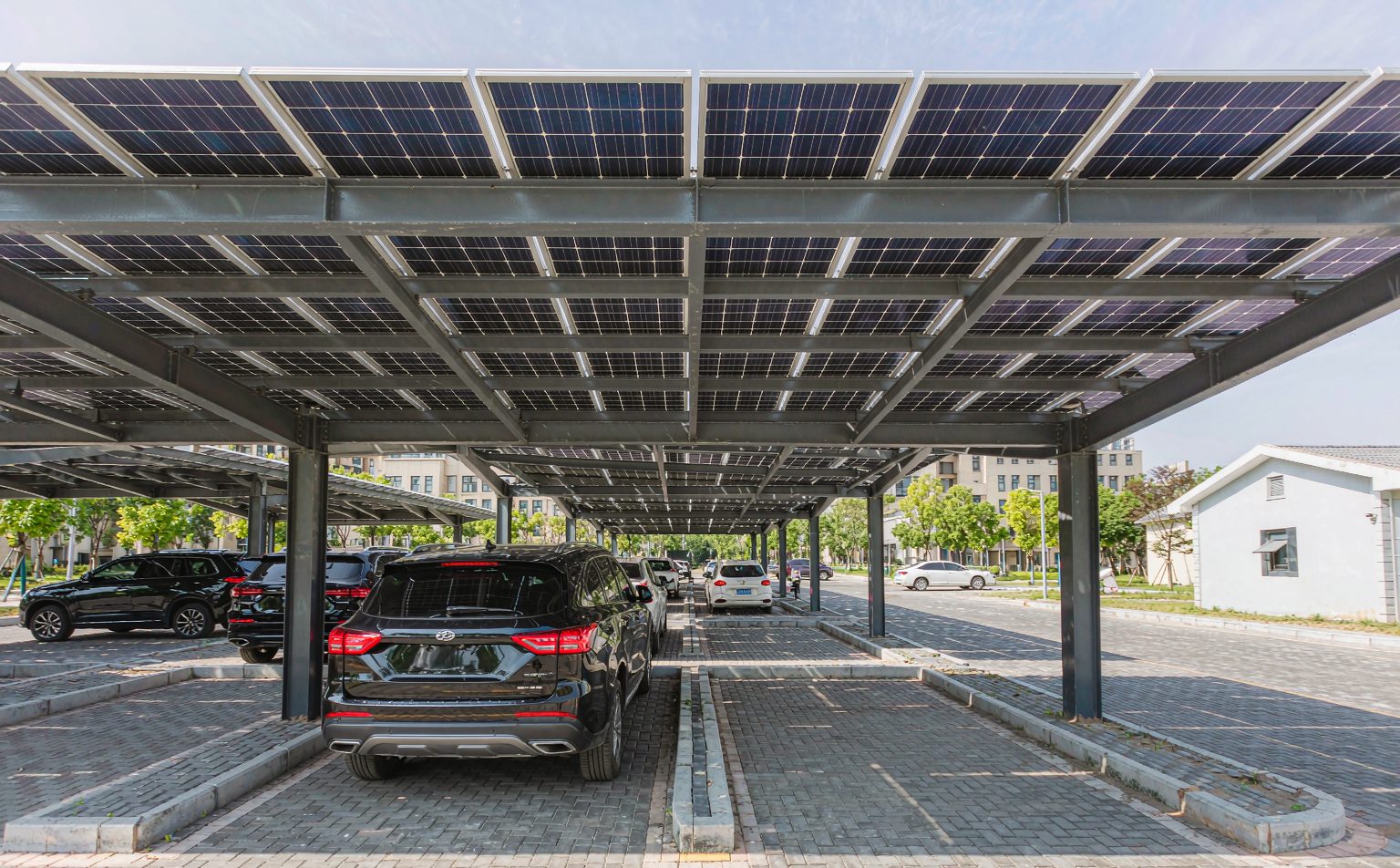 Solar for schools and hospitals: solar carport canopy over a campus car park