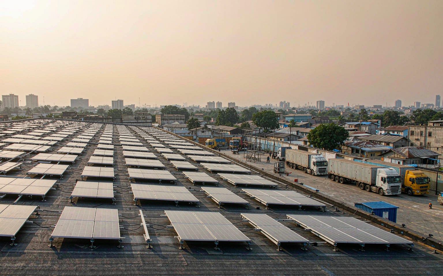 Africa solar market: commercial rooftop solar array on a West African warehouse