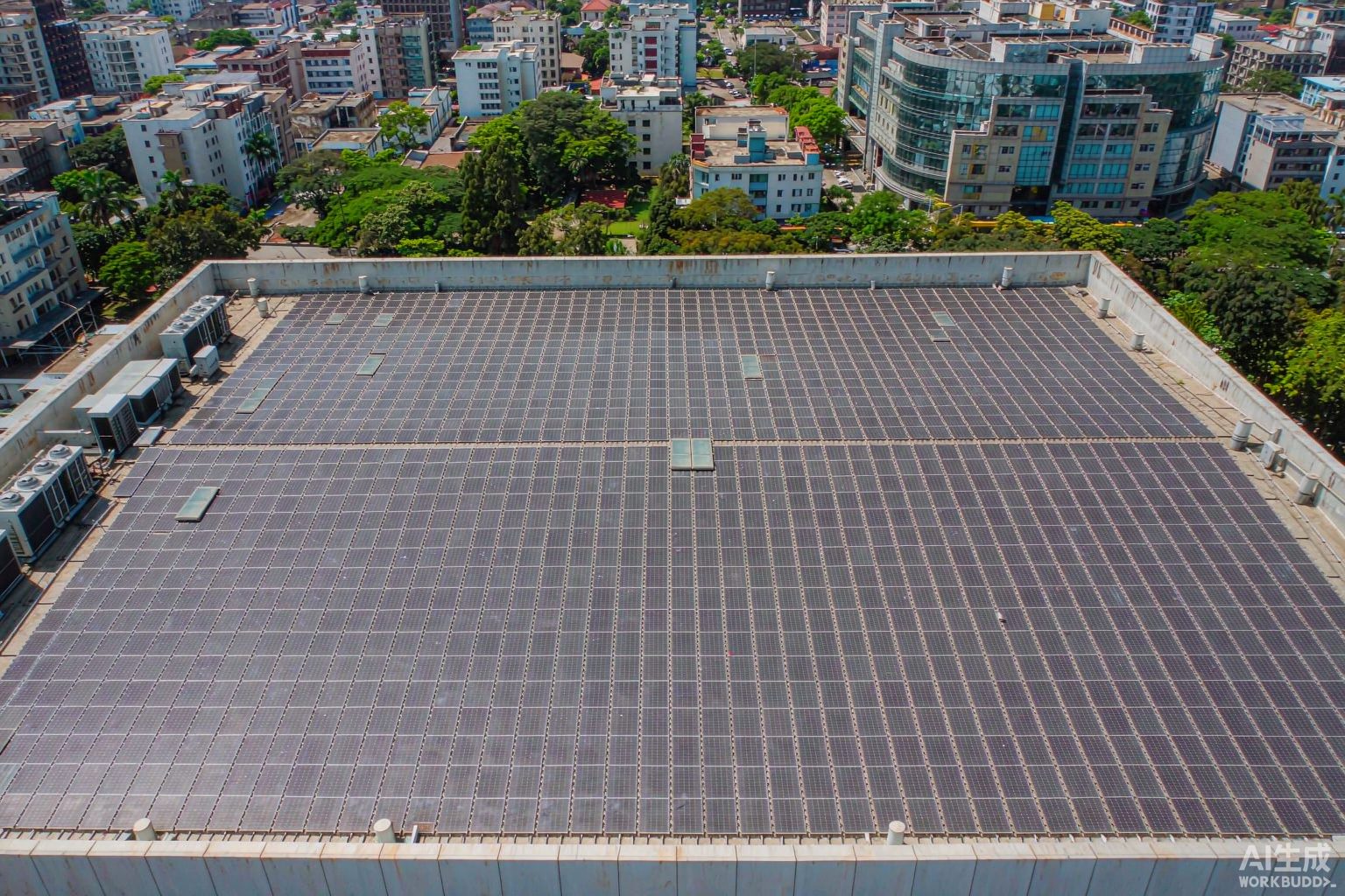 Commercial solar system Kenya: rooftop array on an office and warehouse building in Nairobi