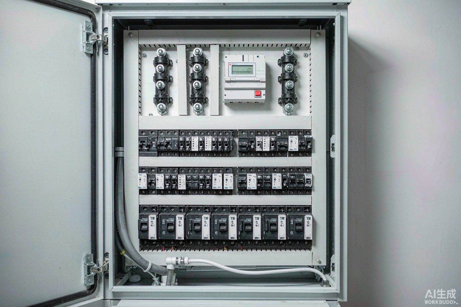 Hybrid solar system Ghana: distribution board with changeover switch and bidirectional meter