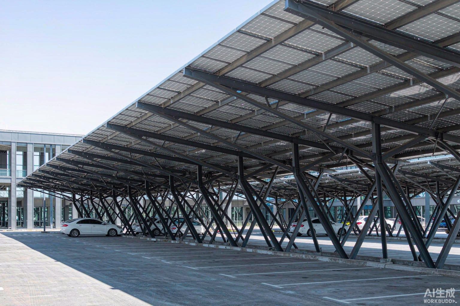 Hybrid solar system Ghana: solar carport canopy over a company car park