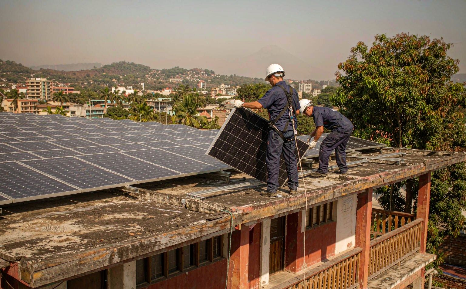 rooftop solar installation on a commercial building in Central America